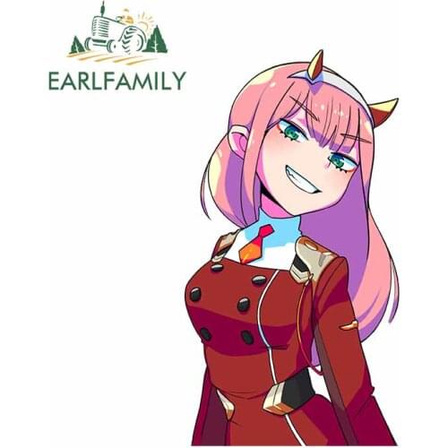 EARLFAMILY 13cm x 7.2cm for Darling In The FranXXX Zero Two Smile Refrigerator Trunk Car Sticker Windshield Personality Decal