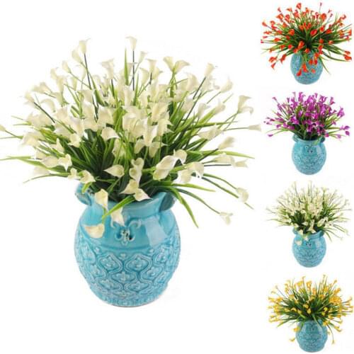 27 Heads Artificial Plastic Calla Lily Fake Leaf Flowers Plant Beautiful Bouquet for Home Room Wedding Party Romantic Decor