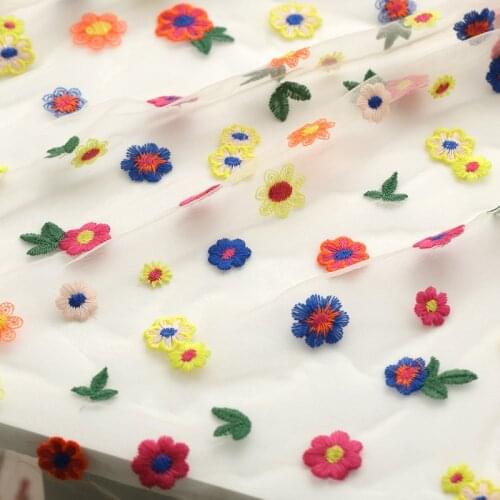 Exquisite Mesh Color Flower Embroidered Lace Fabric Clothing Skirt Cloth Accessories Width 130cm 1Yard