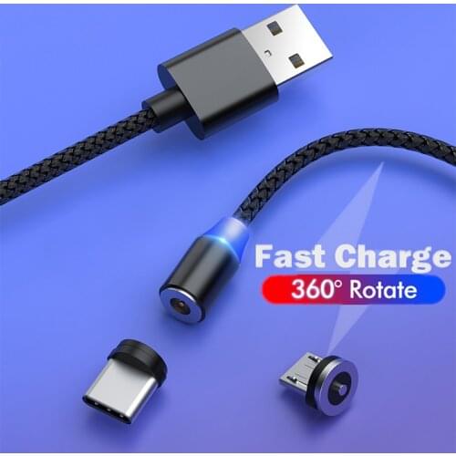 Micro USB Cable Mini LED Magnetic USB 2A Cable Fast Charging Type C Cable Magnet Charger Data Mobile Phone Cable USB For Xiaomi