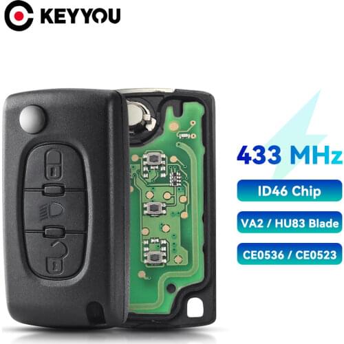 KEYYOU ASK 433Mhz ID46 For Citroen C2 C3 C4 C5 C6 C8 3 Buttons light Flip Smart Remote Car Key Fob VA2/HCA Blade CE0523 Ce0536