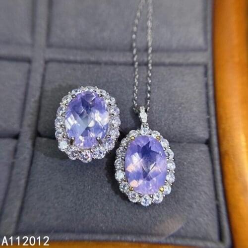 KJJEAXCMY fine jewelry natural Amethyst 925 sterling silver classic girl new pendant necklace ring set support test with box