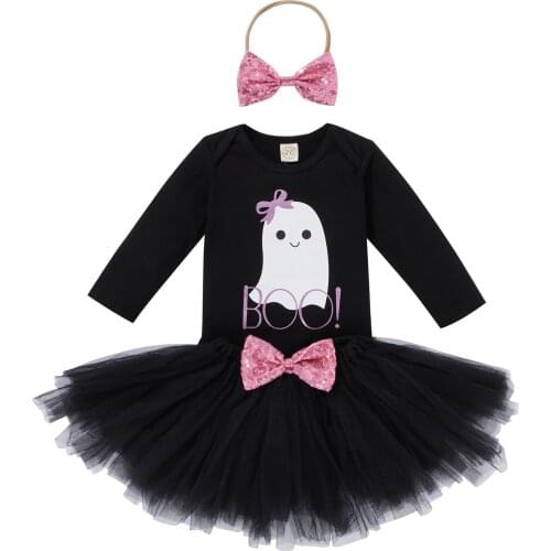 Ma&Baby 0-24M Newborn Baby Girls Halloween Costumes Clothes Set Ghost Print Romper Tutu Skirts Outfits DD40