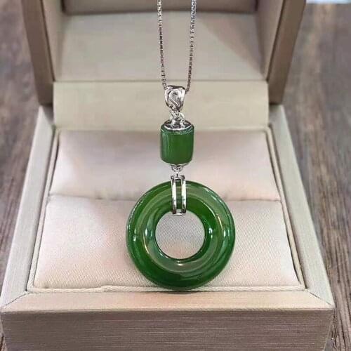 Natural Hetian jade pendant gold jade pendant Jasper Necklace 925 Silver