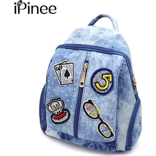 IPinee 2019 Summer Fashion Women Backpack Denim School Bag Cartoon Pattern Schoolbag for teenagers