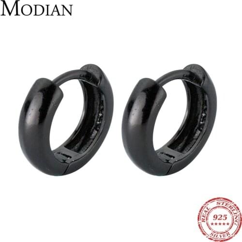 Modian New Black Style Charm Rock Hoop Earrings for Women Girl Fashion Ear Hoops 925 Sterling Silver Fine HipHop Jewelry