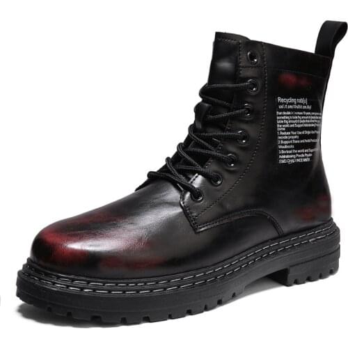 Mens shoes autumn and winter Martin boots outdoor leisure all-match black tooling shoes trend locomotive leather boots mens sh