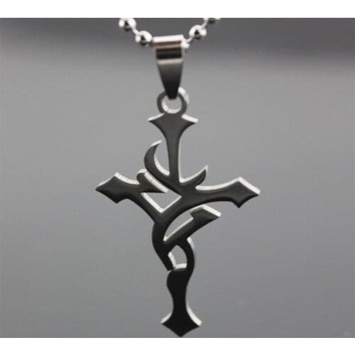 Men Women Charm Necklace Stainless Steel Silver Color Pendant Long Choker Cross Charm Statement Necklaces Halloween Male Jewelry