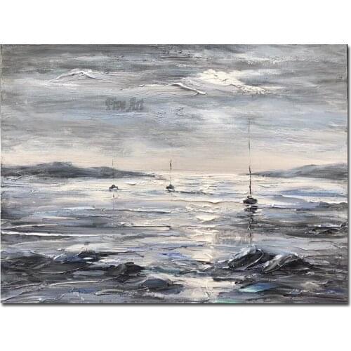 Knife Abstract Hand Painted No Frame Wall Hanging Seascape Oil Painting Abstract Canvas Art For Modern Hotel Wall Decor