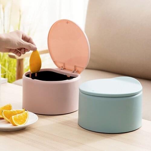 Nordic Style Desktop Push-type Round Trash Can Household Mini Pop-lid Trash Storage Bin Plastic Bucket Desk Decor