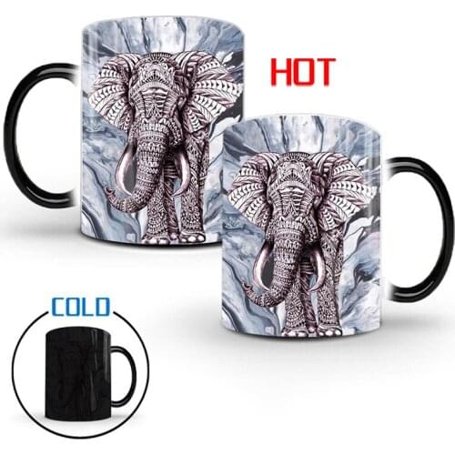 New 350mL Art Elephant Magic Coffee Mugs Creative Milk Tea Juice Color Changing Ceramic Cup Best Birthday Xmas Gifts for Friends