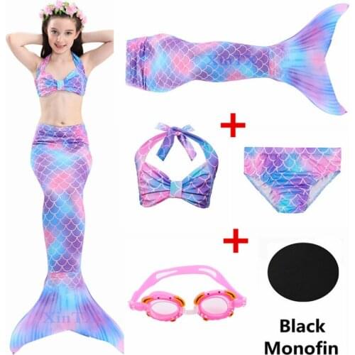 NewSwimmable Kids Mermaid Tail Monofin Flippers Princess Girls Mermaid Tail with Bikini Swimsuit Bathing Suit