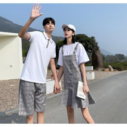Couples wear the new summer T-shirt plaid young suit couples clothes couples clothing
