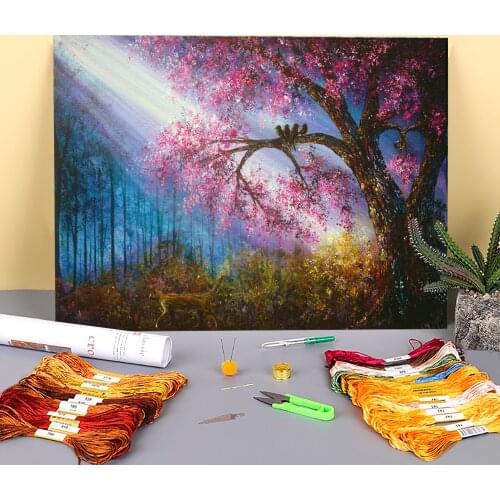 Natural Scenery Walking In Shadows Pre-Printed 11CT Cross Stitch DIY Embroidery Patterns DMC Threads Handicraft Different