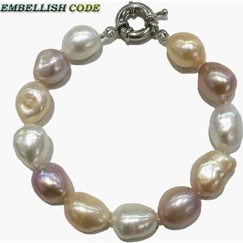 Rainbow Lustrous semi baroque irregular pearl bracelet Mixed color white pink purple stely real freshwater pearls for summer