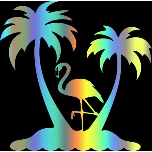 S51938# Various Sizes/Colors Car Stickers Vinyl Decal Flamingo Beach Palm Trees Motorcycle Decorative Accessories Creative