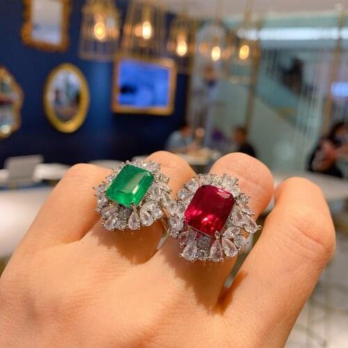Funmode Hot Sale Red Green Cubic Zircon Adjustable Ring For Women Party bague femme Ring Wholesale FR295