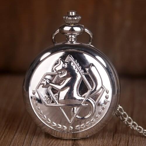 Retro Silver Quartz Pocket Watches Japanese Anime Fullmetal Alchemist With Necklace Chain Watch For Clock for Men Women TD2016
