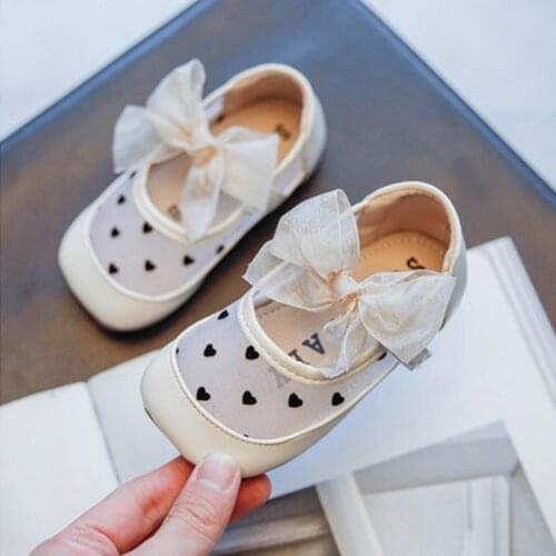 Girls Bow Sandals 2021 Summer New Breathable Single Net Love Polka Dot Shoes For Kids Butterfly-knot Princess Flat Sandals Baby