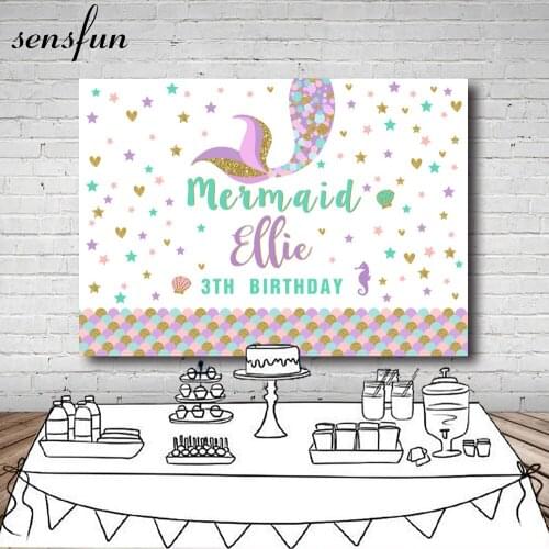 Sensfun Little Mermaid Birthday Party Photography Backdrop Newborn Baby Shower Backgrounds For Photo Studio 7x5FT Vinyl