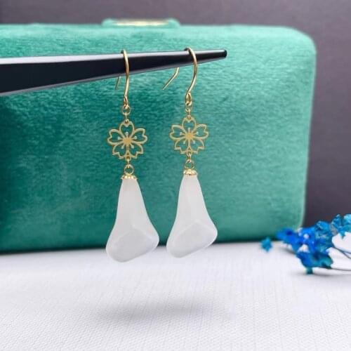 SHILOVEM 18k yellow gold Natural white Jasper drop earrings classic fine Jewelry women wedding gift new plant myme0917668hby