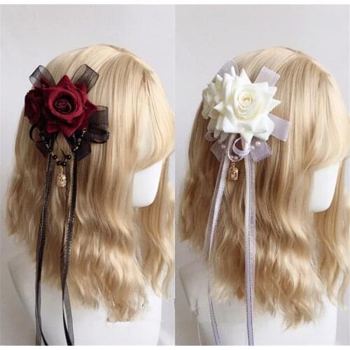 Gothic Handmade Lolita KC Hairpin Bowknot Rose Lace Headwear Vintage Palace Style Girls Hairwear D590