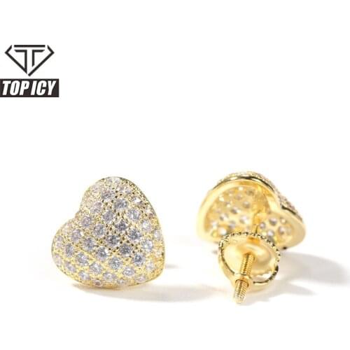 Top Icy Luxury Style 925 Sterling Silver AAA CZ Cubic Zircon Full Round Heart Stud Earrings for Women 2021