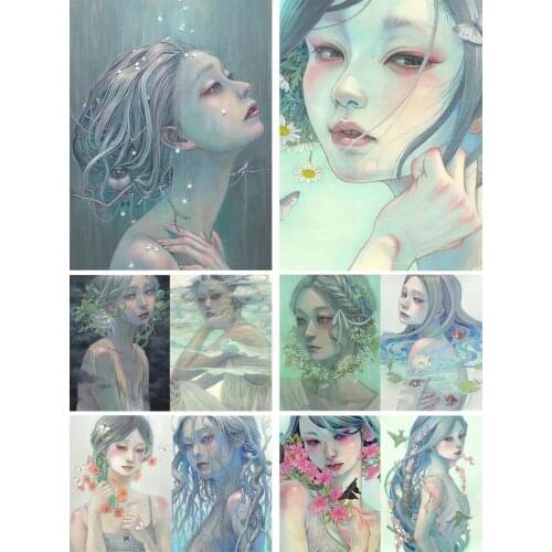 Vivid Colored Drawing Girls Figure Diy 5D Diamond Paintings Full Square and Round Embroidery Mosaic Stitch Wall Art Home Decor