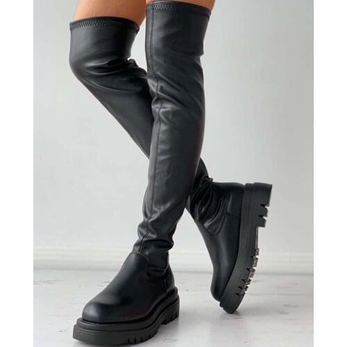 New Arrivals INS Hot Trendy Boot Shoes Platform Comfortable Zipper Non-Slip Stretch Shoe Over The Knee Boots Woman