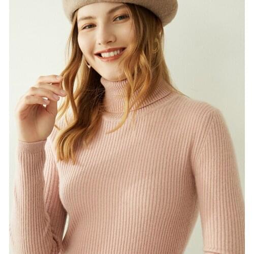 Women Jumper 100% Cashmere Sweater 2021 New Winter Turtleneck Knitted Ribbed Pullover Female Long Sleeve Solid Warm Sweater