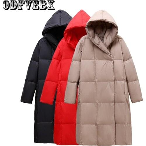 Down Jacket Women Thick Down Jacket 2021 Winter New Fashion White Duck Down Jacket Korean Loose Warm Hooded Pocket Casual Jacket