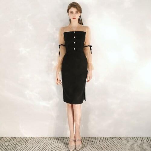 Office Lady Sexy Bodycon Dress robe Cocktail Party Dresses Women Business Elegant Black Slim Midi Contrast Color