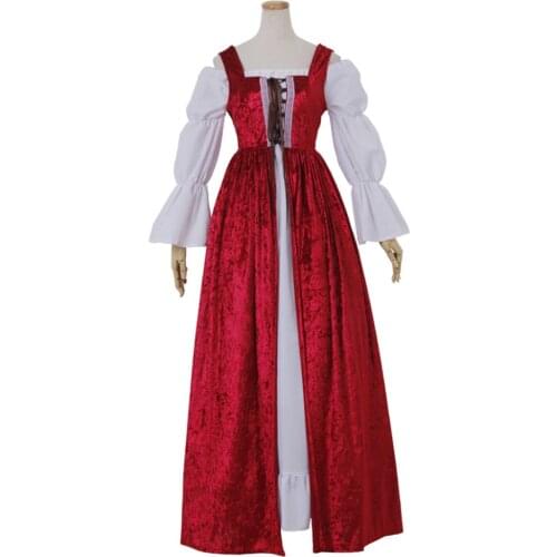 Women Medieval Dress Retro Vintage Sleeve Renaissance Long Maxi Dresses for Halloween Carnival Party