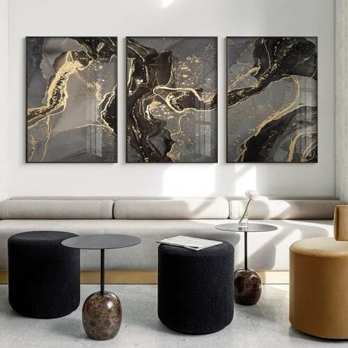 Golden Black Abstract Line Marble Luxury Print Canvas Poster Modern Home Decor Wall Art Painting Wall Pictures for Living Room