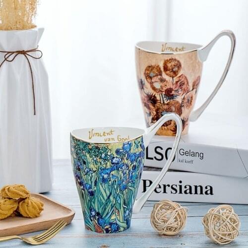 Van Gogh Vincent Les Tournesols Sunflowers Golden Mug Gilded Mug Coffee Mug Milk Cup gilding Porcelain Cup Ceramic Mug