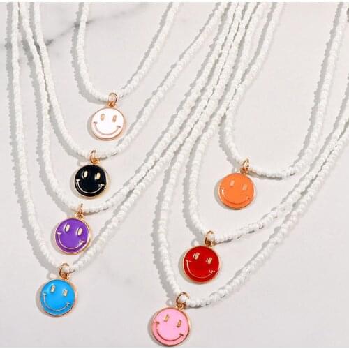 1PC Funny Colorful Smile Enamel Charms Necklaces for Women Simple Handmade Acrylic Beads Choker Necklace Jewelry Party Gifts New