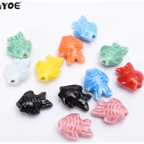 10/20/30pcs 16x19mm Goldfish Shape Ceramic Beads Cute Animal Loose Jewelry Beads for Making Handmade Necklace Bracelet Supplies