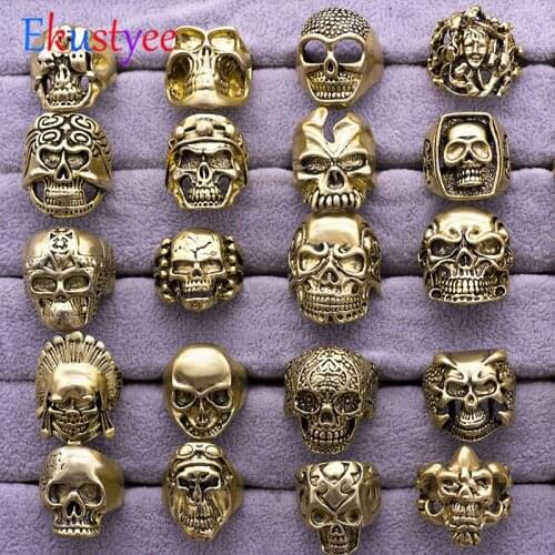 12Pcs Top Quality Fashion Mens Skull Skeleton Gothic Biker Rings Men Rock Punk Ring Party Favor Wholesale Jewelry Lots