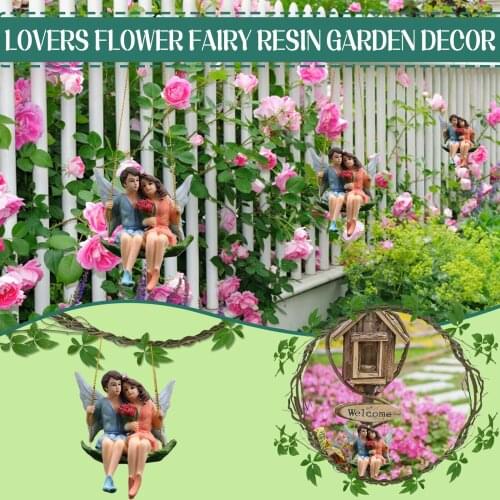 2PCS Lovers FlowerFairy Swing Garden Resin Outdoor Garden Resin Decor Pendant Outdoor Sculpture Home Indoor Decor Ornaments