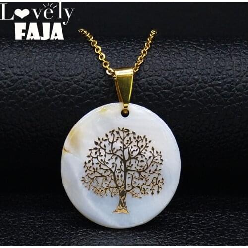 2021 Fashion Tree of Life Stainless Steel Shell Statement Necklace for Women Necklace Chain Jewelry colgantes mujer moda N19133