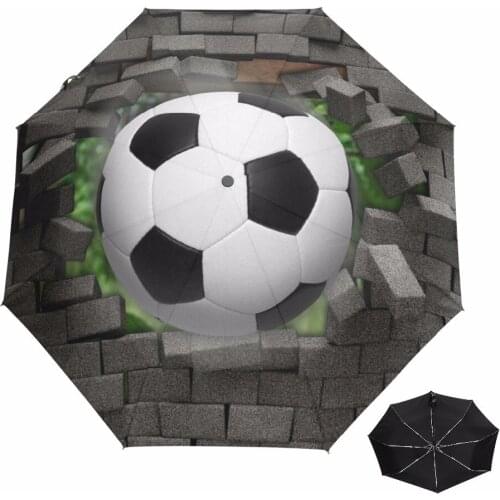 3D Soccer Automatic Mens Umbrella Black Coating Sun Protection Sunshade Three Folding Umbrella Rain Women Waterproof Paraguas