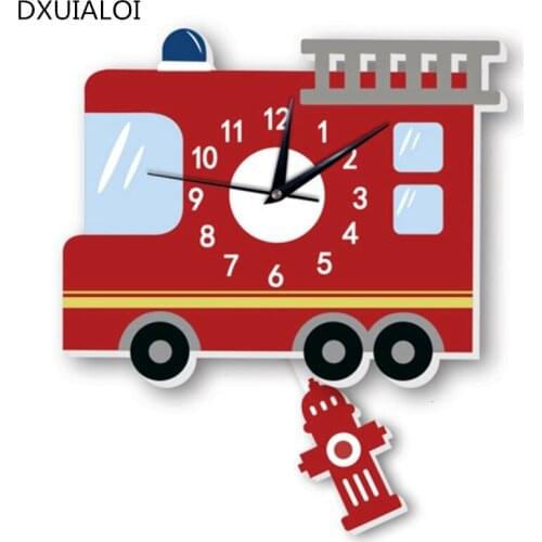 Home decoration accessories modern Fire truck pendulum silent pendulum interesting wall clock childrens room decoration gifts