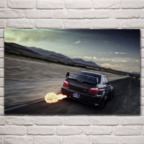 Black cars race tuning supercar road backfire flare vehicle artwork living room home wall art decor canvas fabric poster KP698