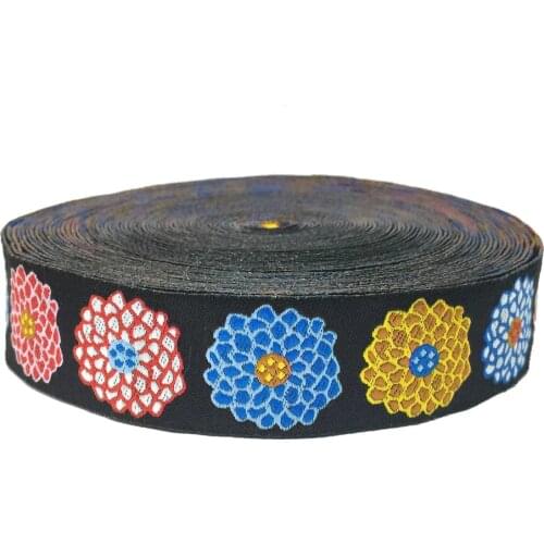ZERZEEMOOY 7/8" 22MM 5yards/lots Colored Flower With Black Background Dog Collar Ribbon Woven Jacquard Ribbon