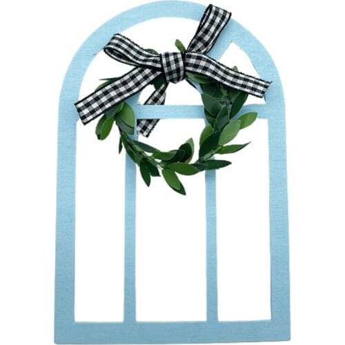 Wooden Farmhouse Window Tiered Tray Decoration Rustic Cathedral Arch Window Sign Shelf Spring Summer Stand Display