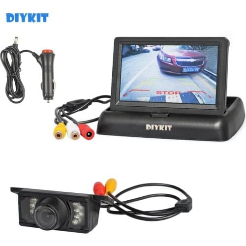DIYKIT Wired 4.3" Foldable Car Monitor Reversing Camera Kit Back Up HD Car Rear View Camera IR Night Vision