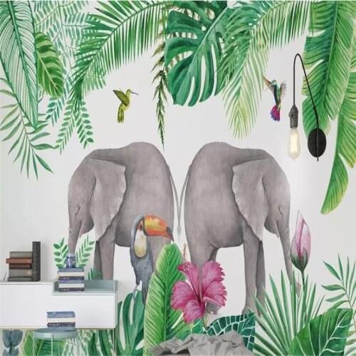 Rain Forest Plant Elephant Flower Bird Background Wall Paper Mural Manufacturer Wholesale Wallpaper Mural Custom Photo Wall