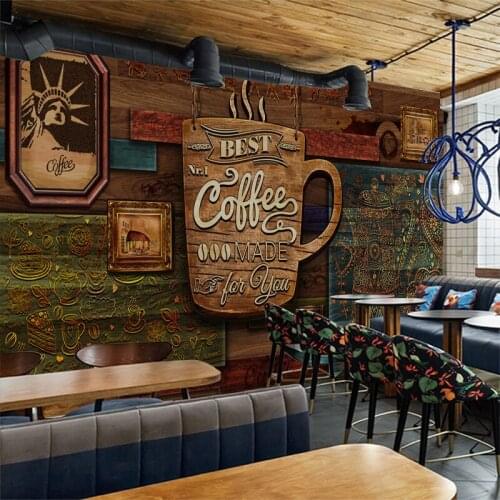 European retro 3D three-dimensional personalized wallpaper coffee restaurant creative wood pattern letter bar KTV mural