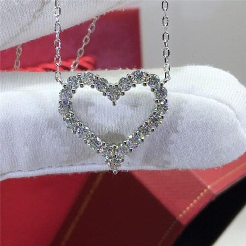 Geoki 925 Sterling Silver Passed Diamond Test Total 2 Ct Perfect Heart Cut Micro D Color VVS1 Moissanite Foreve Love Necklace