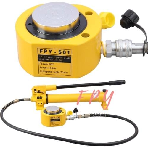 1 Set Thin Type Hydraulic Cylinder FPY-501 Hydraulic Lifting Jack with CP-700 Hydraulic Manual Pump,Output 50Tons, Stroke 16mm